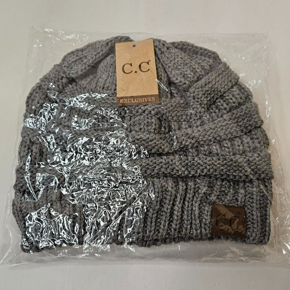 CC Exclusives Beanie Classic Melange Grey Warm Cable Knit Chunky Hat